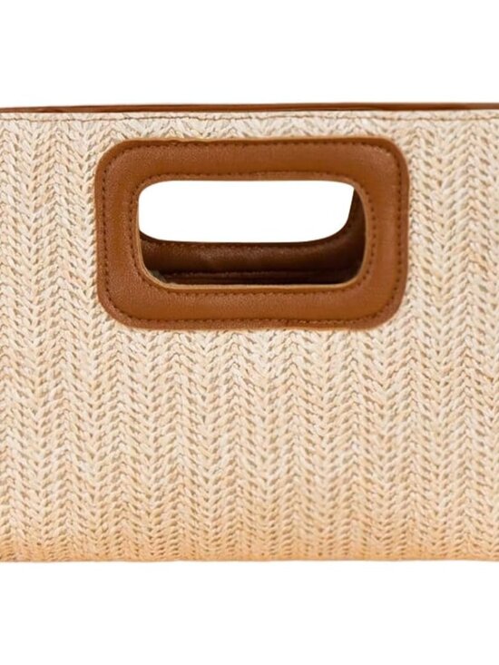 Handbags - Women's Braided Straw Clutch Boho Woven Purse Top Handle Square Bag Vacation Han